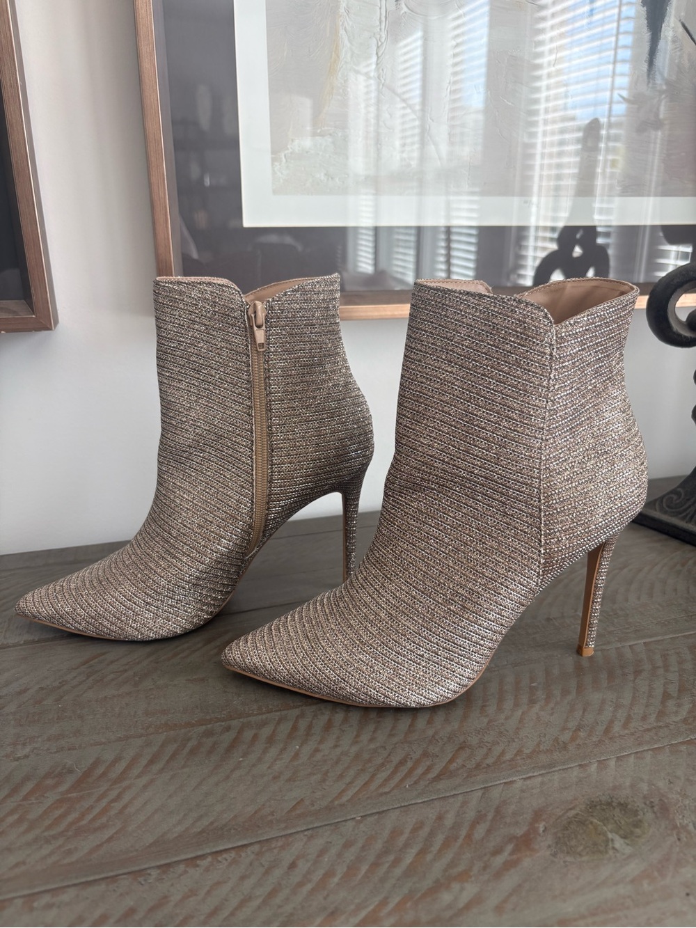 NWOT Champagne Glitter Stiletto Booties